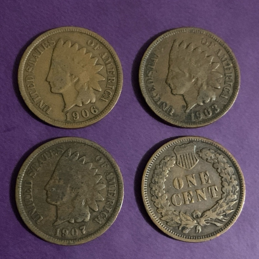 BUNDLE 4 Indian Head Pennies One Cent 1903, 1906, 1907